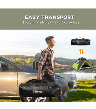 Outsunny 3-4 Man Camping Tent Portable with Bag, Quick Setup, Green