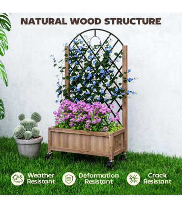 Outsunny Wooden Raised Bed, Outdoor Planter Box w/ Metal Trellis