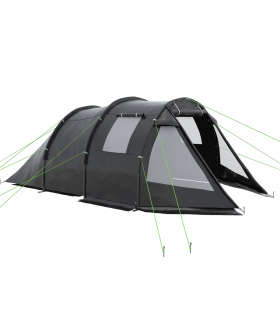 Outsunny 3-4 Persons Tunnel Tent, Two Room Camping Tent w/ Windows, Black