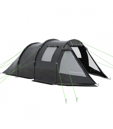 Outsunny 3-4 Persons Tunnel Tent, Two Room Camping Tent w/ Windows, Black