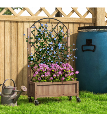 Outsunny Wooden Raised Bed, Outdoor Planter Box w/ Metal Trellis