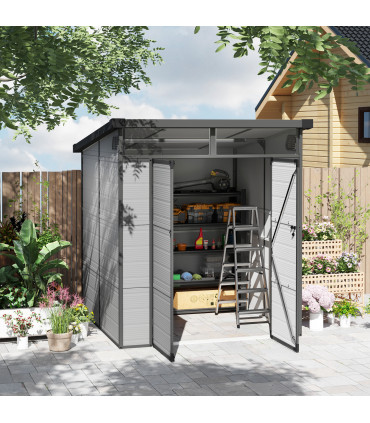 Outsunny 6 x 6ft Plastic Garden Shed with Windows and Air Vents, Light Grey