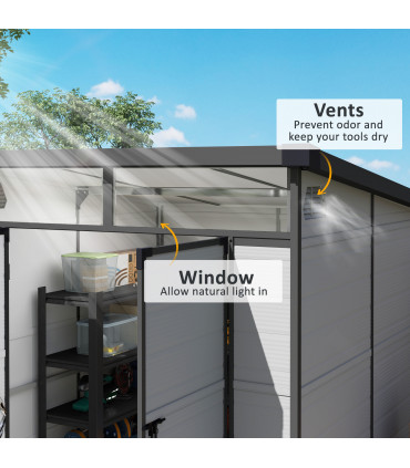 Outsunny 6 x 6ft Plastic Garden Shed with Windows and Air Vents, Light Grey