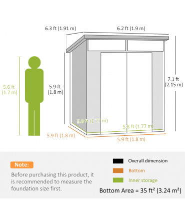 Outsunny 6 x 6ft Plastic Garden Shed with Windows and Air Vents, Light Grey