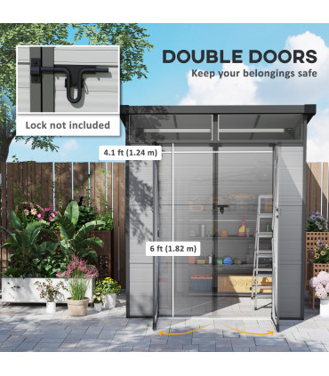 Outsunny 6 x 6ft Plastic Garden Shed with Windows and Air Vents, Light Grey