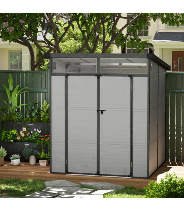 Outsunny 6 x 6ft Plastic Garden Shed with Windows and Air Vents, Light Grey