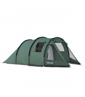 Outsunny 3-4 Persons Tunnel Tent, Two Room Camping Tent w/ Windows, Green
