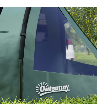 Outsunny 3-4 Persons Tunnel Tent, Two Room Camping Tent w/ Windows, Green