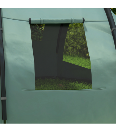 Outsunny 3-4 Persons Tunnel Tent, Two Room Camping Tent w/ Windows, Green