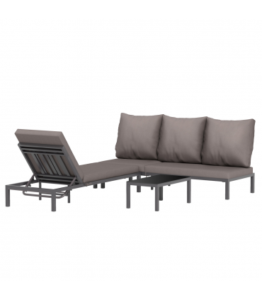 Outsunny 3-PCS PE Rattan Lounge Set, Aluminium Recliner Sofa Bed Set, Grey