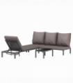 Outsunny 3-PCS PE Rattan Lounge Set, Aluminium Recliner Sofa Bed Set, Grey