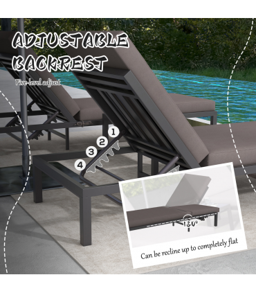 Outsunny 3-PCS PE Rattan Lounge Set, Aluminium Recliner Sofa Bed Set, Grey