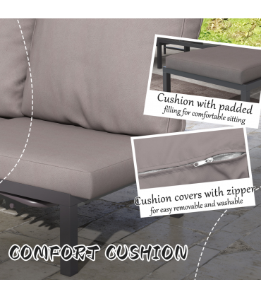 Outsunny 3-PCS PE Rattan Lounge Set, Aluminium Recliner Sofa Bed Set, Grey