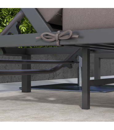 Outsunny 3-PCS PE Rattan Lounge Set, Aluminium Recliner Sofa Bed Set, Grey