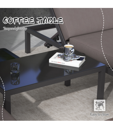 Outsunny 3-PCS PE Rattan Lounge Set, Aluminium Recliner Sofa Bed Set, Grey