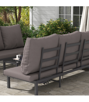 Outsunny 3-PCS PE Rattan Lounge Set, Aluminium Recliner Sofa Bed Set, Grey