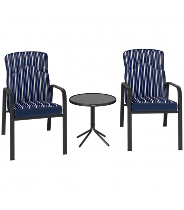 Outsunny 3-Piece Recliner Garden Chairs and Tempered Glass Table Set, Blue