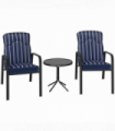 Outsunny 3-Piece Recliner Garden Chairs and Tempered Glass Table Set, Blue