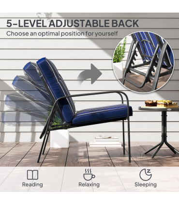 Outsunny 3-Piece Recliner Garden Chairs and Tempered Glass Table Set, Blue