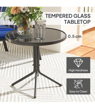 Outsunny 3-Piece Recliner Garden Chairs and Tempered Glass Table Set, Blue