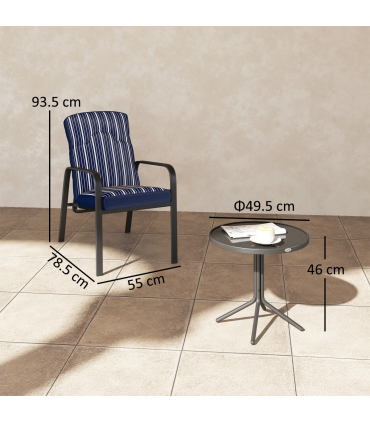 Outsunny 3-Piece Recliner Garden Chairs and Tempered Glass Table Set, Blue