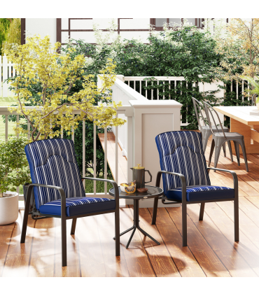 Outsunny 3-Piece Recliner Garden Chairs and Tempered Glass Table Set, Blue