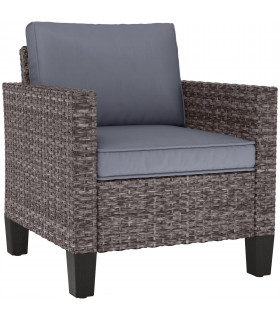 Outsunny Single Rattan Chair, Garden Armchair with Cushions, Dark Grey