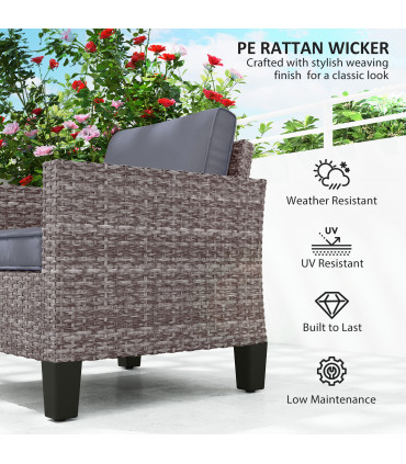 Outsunny Single Rattan Chair, Garden Armchair with Cushions, Dark Grey