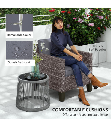 Outsunny Single Rattan Chair, Garden Armchair with Cushions, Dark Grey