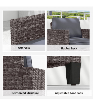 Outsunny Single Rattan Chair, Garden Armchair with Cushions, Dark Grey