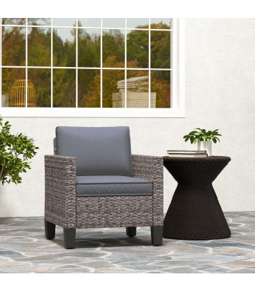 Outsunny Single Rattan Chair, Garden Armchair with Cushions, Dark Grey
