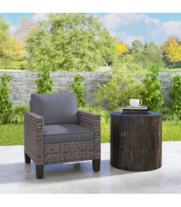 Outsunny Single Rattan Chair, Garden Armchair with Cushions, Dark Grey