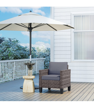 Outsunny Single Rattan Chair, Garden Armchair with Cushions, Dark Grey