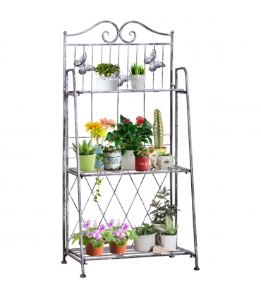 Outsunny 3-Tier Metal Folding Plant Stand Display Rack Bookshelf Unit Outdoor