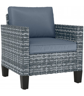 Outsunny Single Rattan Chair, Garden Armchair with Cushions, Light Grey