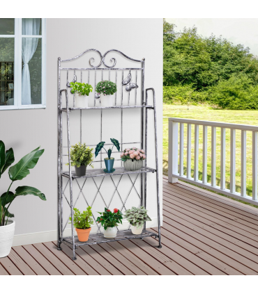 Outsunny 3-Tier Metal Folding Plant Stand Display Rack Bookshelf Unit Outdoor