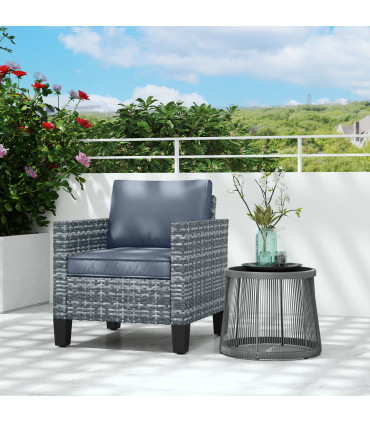 Outsunny Single Rattan Chair, Garden Armchair with Cushions, Light Grey