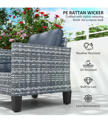 Outsunny Single Rattan Chair, Garden Armchair with Cushions, Light Grey