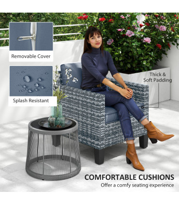 Outsunny Single Rattan Chair, Garden Armchair with Cushions, Light Grey