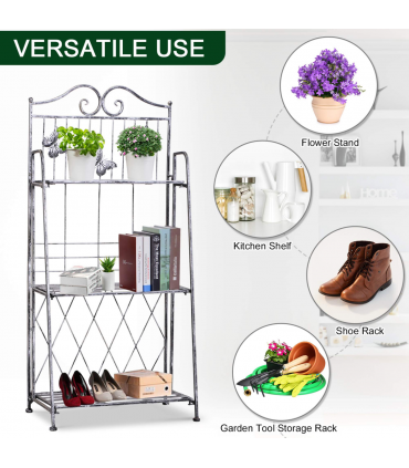 Outsunny 3-Tier Metal Folding Plant Stand Display Rack Bookshelf Unit Outdoor