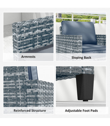 Outsunny Single Rattan Chair, Garden Armchair with Cushions, Light Grey