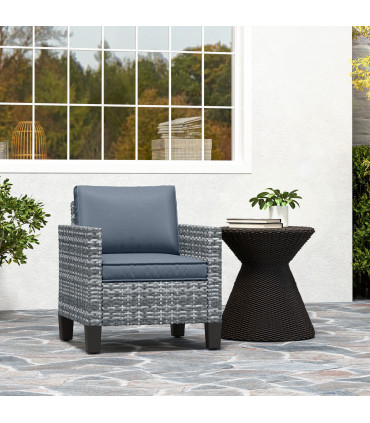 Outsunny Single Rattan Chair, Garden Armchair with Cushions, Light Grey