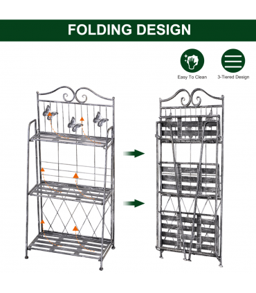 Outsunny 3-Tier Metal Folding Plant Stand Display Rack Bookshelf Unit Outdoor