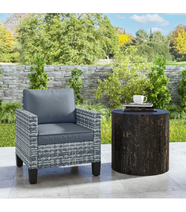 Outsunny Single Rattan Chair, Garden Armchair with Cushions, Light Grey