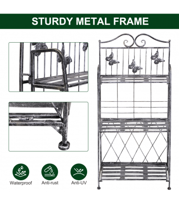 Outsunny 3-Tier Metal Folding Plant Stand Display Rack Bookshelf Unit Outdoor