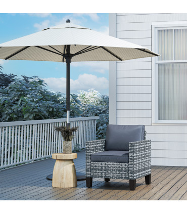Outsunny Single Rattan Chair, Garden Armchair with Cushions, Light Grey