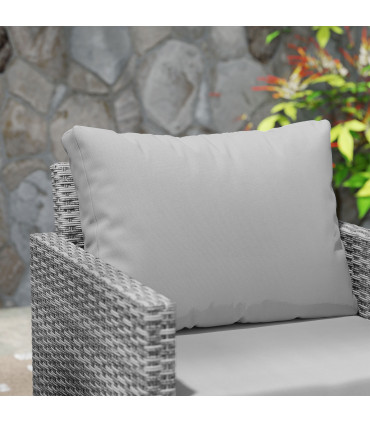 Outsunny 3PCS Rattan Bistro Set Glass Top Table and Chairs with 4 Cushions Grey