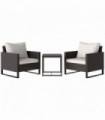 Outsunny 3PCS Rattan Bistro Set Glass Top Table and Chairs with 4 Cushions Brown