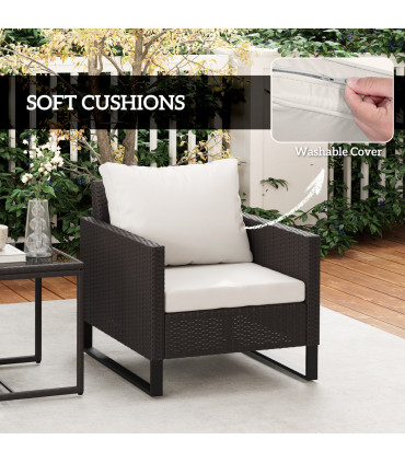 Outsunny 3PCS Rattan Bistro Set Glass Top Table and Chairs with 4 Cushions Brown