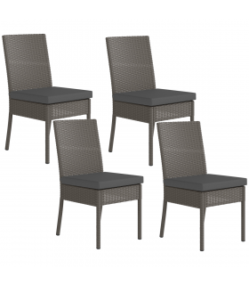 Outsunny 4 PCs Rattan Garden Chairs with Cushion, Wicker Dining Chairs, Grey